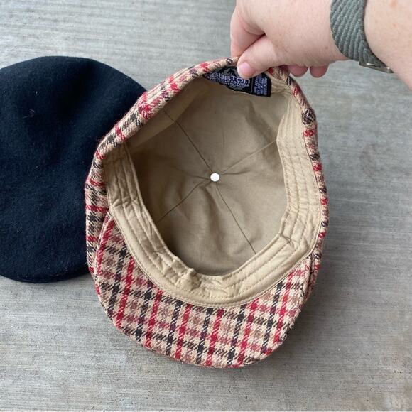 Lot of 2 paperboy hats docker black and red and tan plaid Burton hat vintage - Picture 6 of 12
